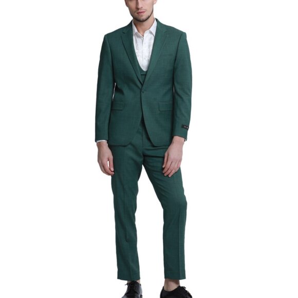 Hunter Notch Lapel Double Breasted Collared Vest Skinny Fit Men's Suit